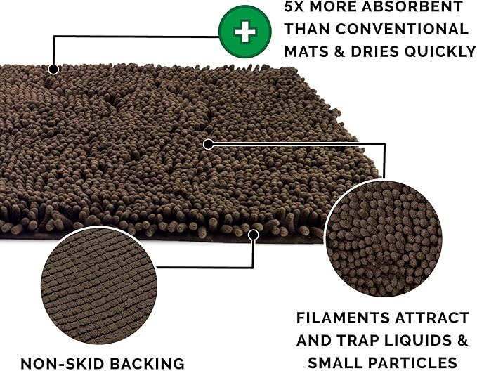 Furhaven 36" x 26" Highly Absorbent Dog Door Mat for Muddy Paws, 100% Washable, Perfect for Entryway, Kitchen, & Bathroom Use - Chenille Shammy Rug - Mud (Brown), Large