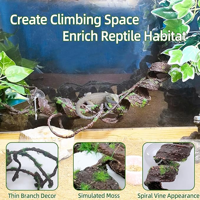 BNOSDM Reptile Jungle Vines with Leaves,Flexible Reptile Climbing Vines Branch,Chameleon Bendable Plants Tank Accessories,Pet Habitat Decor for Bearded Dragon,Snakes,Geckos,Lizards