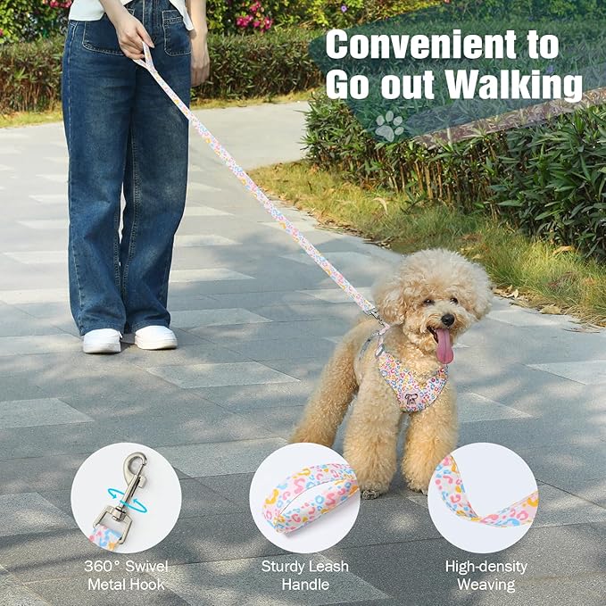 Pawaboo Small Dog Harness and Leash Set, Puppy Harness X-Frame No Pull No Choke, Dog Vest Harnesses Adjustable for Small Medium Sized Dogs,Soft Breathable Pet Harnesses, S, Colorful Leopard