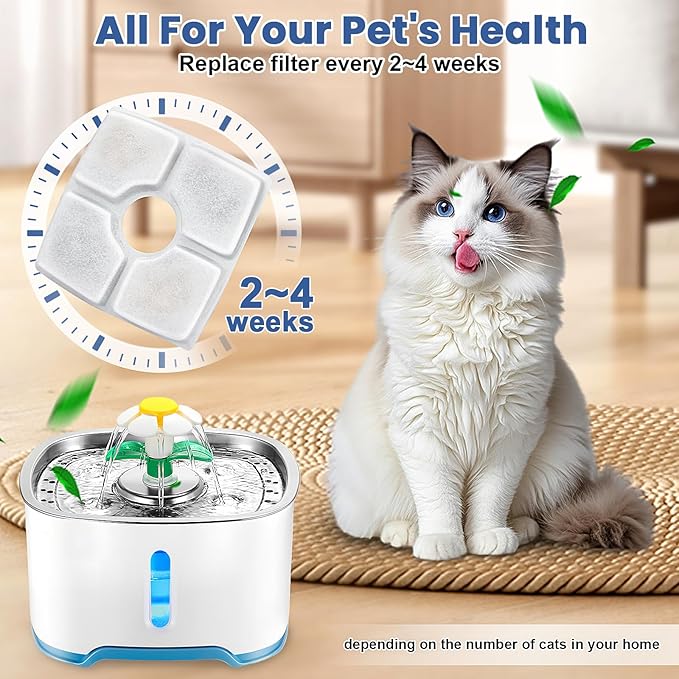 Cat Water Fountain Filter Replacement, 10 Pack Cat Fountain Filters Compatible with Square 84oz/2.5L Automatic Pet Fountain Dog Water Dispenser, 3 Filtration System Replacement Pet Filters