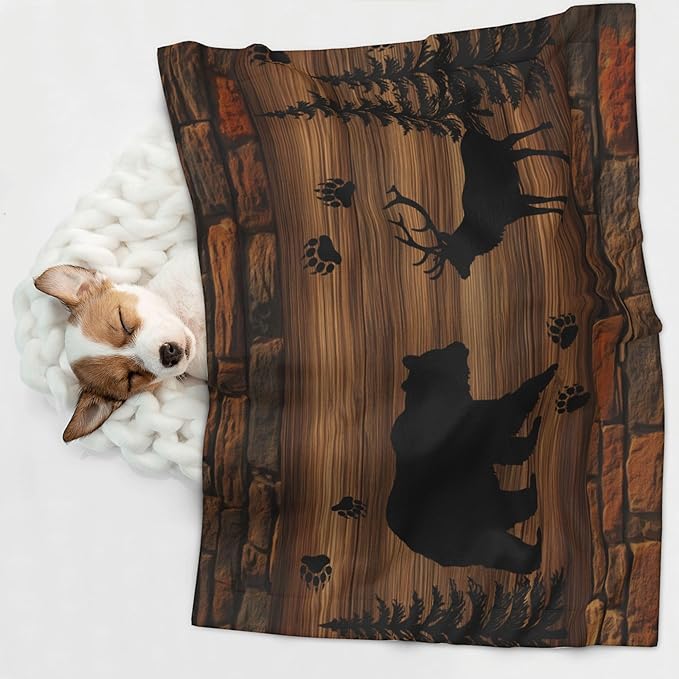 Cabin Throw Blanket - Moose Bear Blanket for Dog Cat Retro Pet Blankets 23x16 for Couch Sofa Bed