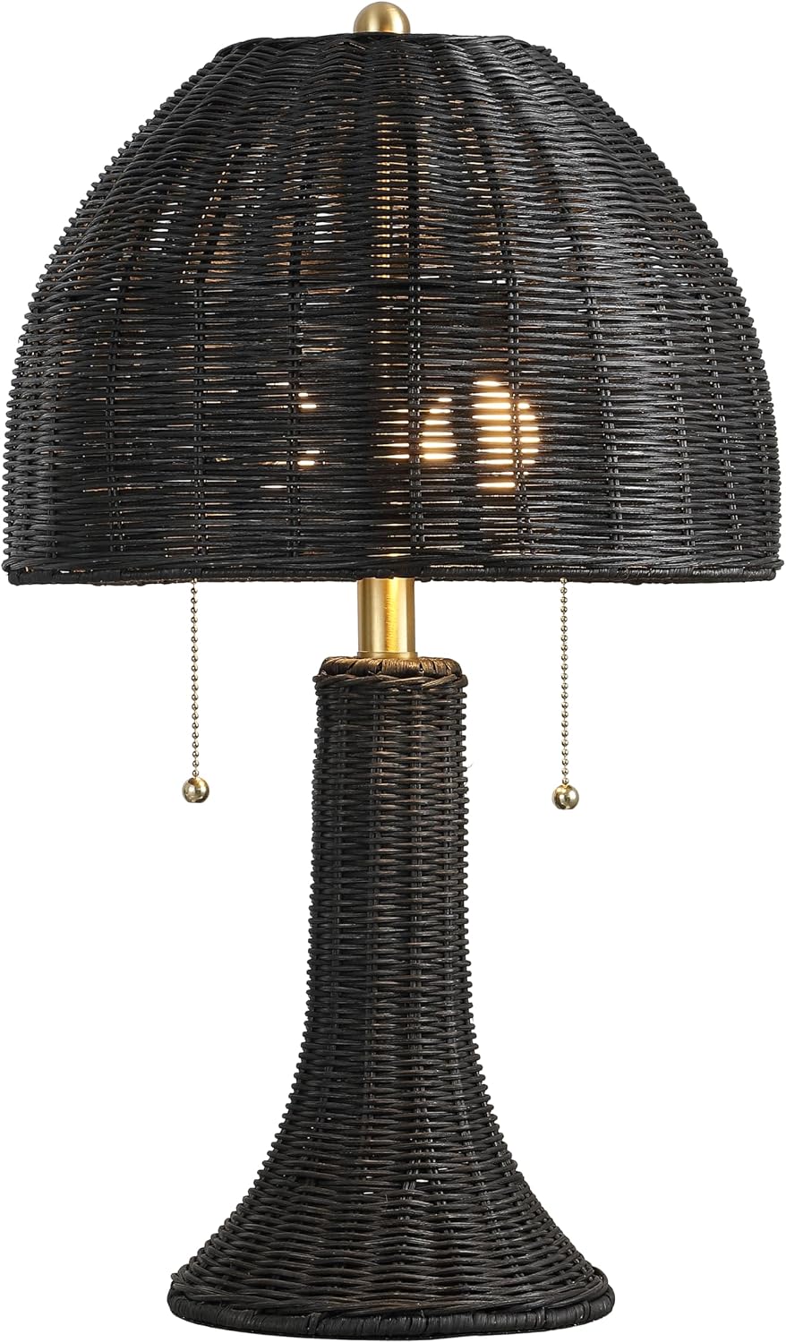JONATHAN Y Joanie 2-Light Table Lamp 22" Rattan, Black/Brass Gold