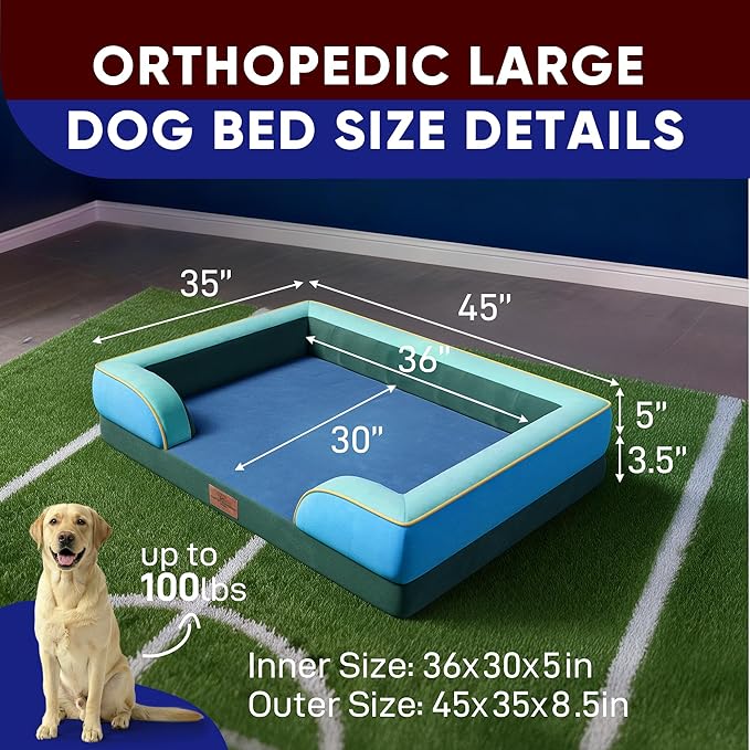 Comfort Expression Orthopedic Dog Bed for Extra Large Dogs 45x35 Inch, Waterproof Egg Crate Foam XL Pet Bed with Removable Bolsters, Dog Couch with Washable Cover & Non-Slip Bottom, Dallas