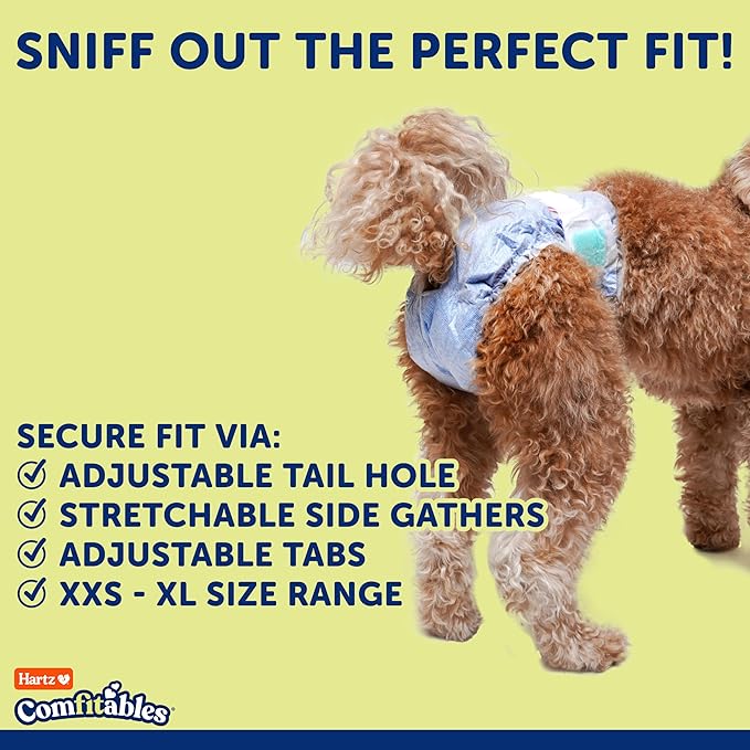 New! Hartz® Comfitables® Disposable Dog Diapers, Size XXS 42 count, Comfortable & Secure Fit, Easy to Put On, Super Absorbent Male and Female Diaper