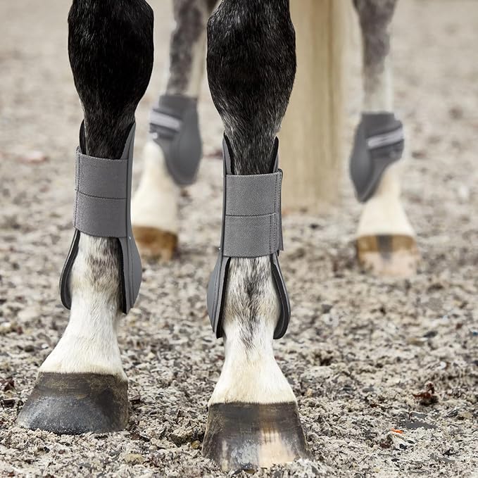 HORZE Adepto Open Front Tendon Boots | Durable Shell with Neoprene Lining - Steel Grey - Pony