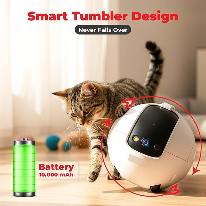 1440P Robot Dog Camera for Pets – Smart Rolling Pet Camera on Wheels with 10,000mAh Battery, 6 AI Modes, Two-Way Talk, 360° Patrol, Full-Color Night Vision, 256GB Support