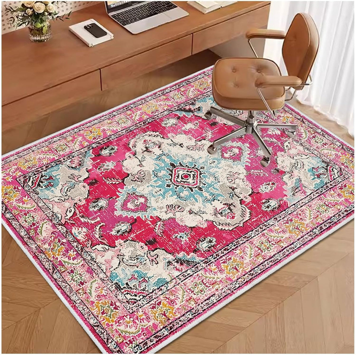 4×5ft/48×60in Chair Mat for Hardwood Floor, Office Desk Anti-Slip Chair Mats for Hard Floors, Computer Gaming Chair Mat, Under Desk Rug Protector for Rolling Chair(Pink)