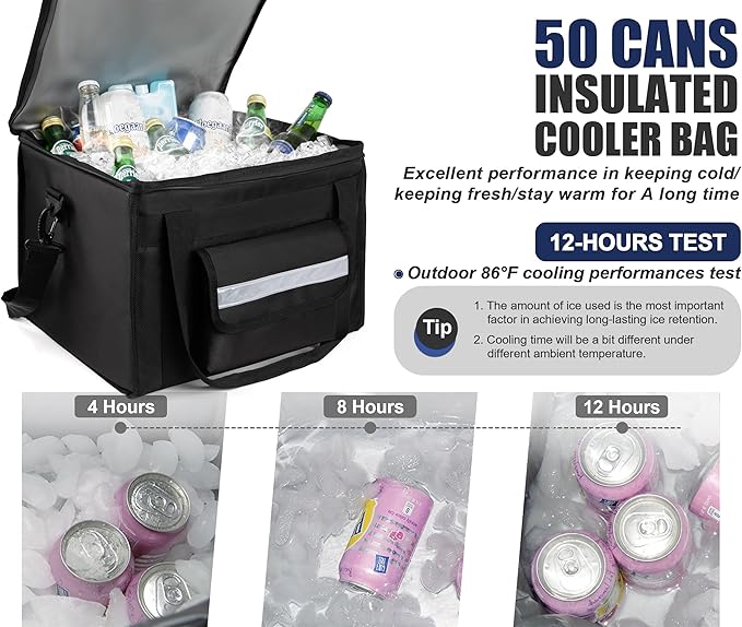 MyLifeUNIT Insulated Cooler Bag for Food & Pizza Delivery Bag Suitable for Car, Bike, Camping, Picnic, Beach, Large Size