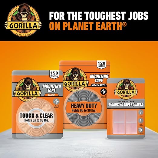 Gorilla Tough & Clear Double Sided Mounting Tape, Clear Tape, 1" x 150" (Pack of 2) - Weatherproof for Indoor or Outdoor