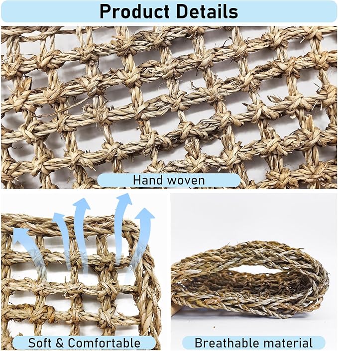 VCEPJH Bearded Dragon Window Perch Reptile Window Hammock Natural Seagrass Lizard Lounger Bed with Powerful Suction Cups Climbing Toys Tank Accessories for Gecko Chameleon Basking (15.75 * 7.87)