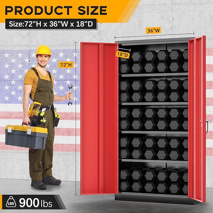 Greenvelly Metal Storage Cabinet with 2 Doors and 4 Adjustable Shelves, 72”H Steel Lockable Storage Cabinet,Tall Metal Garage Cabinet Locking File Cabinet for Office,Home, Garage, Gym, School