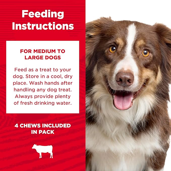 Country Kitchen Beef Collagen Braids, Rawhide Free Dog Chews, Made with Natural Beef Collagen, for Medium & Large Dogs, Made in The USA, 7.2 oz, 4 ct