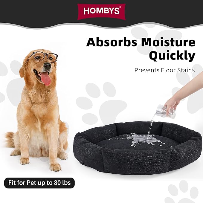 HOMBYS Indestructible Chew Proof Dog Bed for Aggressive Chewers,Round Durable Pee Proof Tough Pet Bed for Large Dog,Black (20"x24"x5")