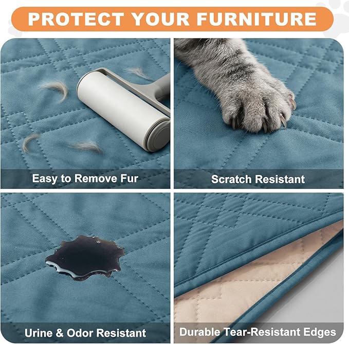 100% Waterproof Dog Couch Protector, Triple-Layer Waterproof Dog Bed Cover Pet Blanket Reversible 2-Tone Sofa Shield, Non-Slip Furniture Guard for Pets(68×82 Inch, Gray Blue+Apricot)