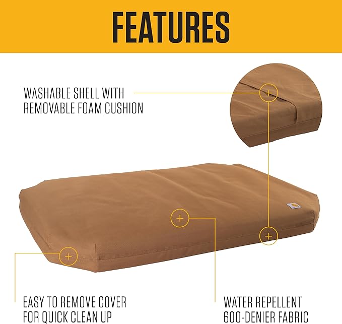 Carhartt Field Dog Bed, Durable Water Repellent Material W/Triple-Stitched Main Seams, Carhartt Brown, Medium