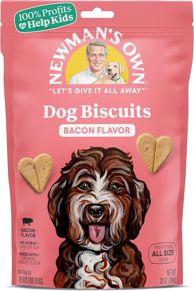 Newman's Own Bacon Flavor Dog Biscuits, 10 oz Bag (Pack of 6) — Oven Baked Crunchy Training Treats, Organic Ingredients, No Wheat Corn or Soy, Premium Quality Wholesome Dog Cookies