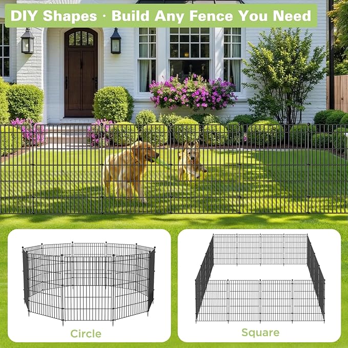 10 Panels No Dig Garden Fence Animal Barrier, 44in(H) × 23.6ft(L) Decorative Metal Outdoor Dog Fence, Rustproof Pet Fencing for Yard, Patio, Flower Bed -Temporary Fencing| Easy to Install