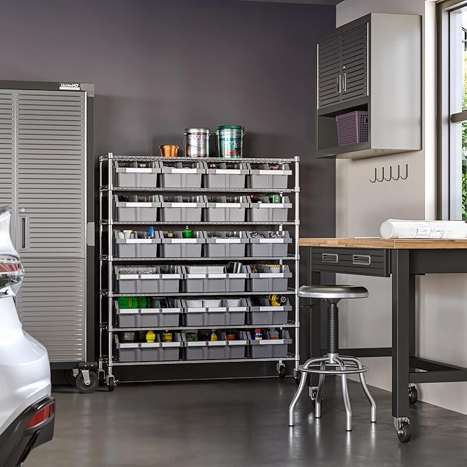 Seville Classics Heavy Duty NSF Bin Rack Solid Steel Wire Shelving Storage Unit, Patented Organizer for Garage, Warehouse, Office, Restaurant, Classroom, Kitchen, Gray, Includes 21 Bins