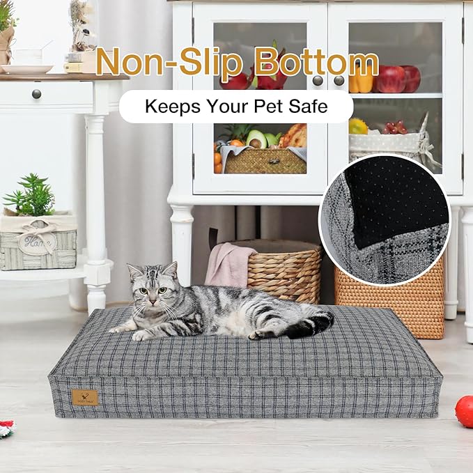 Dog Bed with Easy-Grip Handle - Shredded Memory Foam Pet Bed, Removable & Machine Washable Cover, Non-Slip Bottom, Choose from Cooling Linen or Warm Flannel Style for Dogs & Cats(Medium)