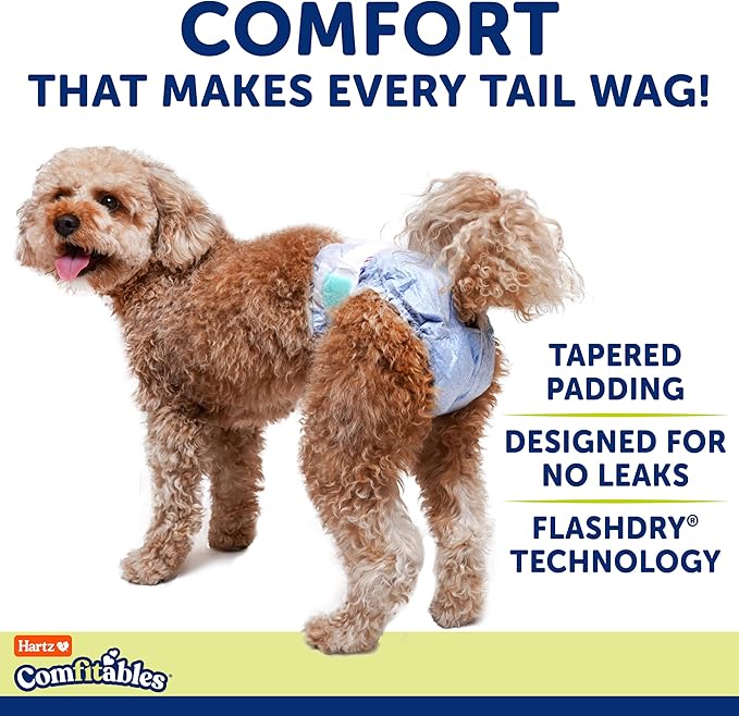 New! Hartz® Comfitables® Disposable Dog Diapers, Size Medium 12 Count, Comfortable & Secure Fit, Easy to Put On, Super Absorbent Male and Female Diaper