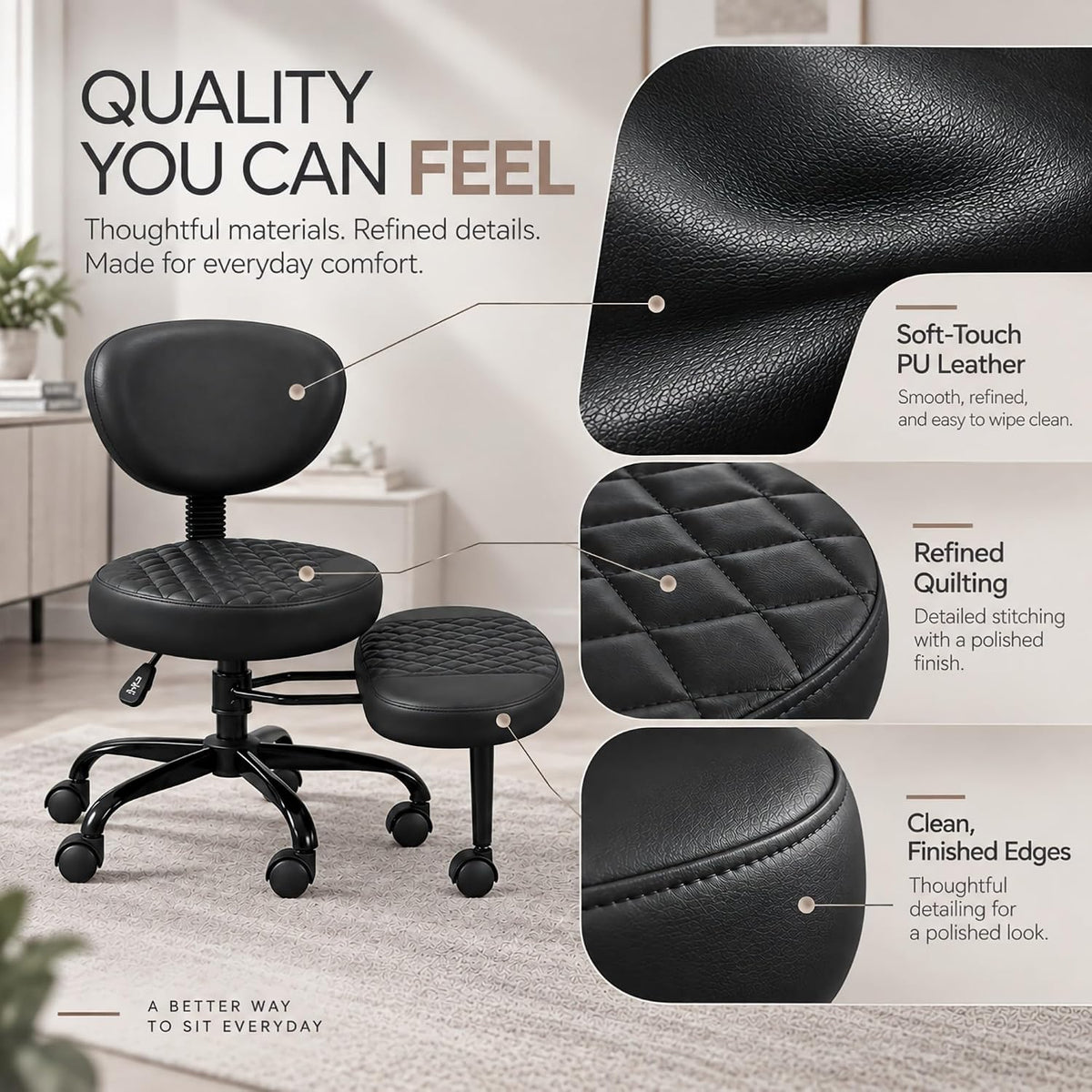 AtHope Cross Legged Office Chair, ADHD Chair with Wider Footrest and Wheels