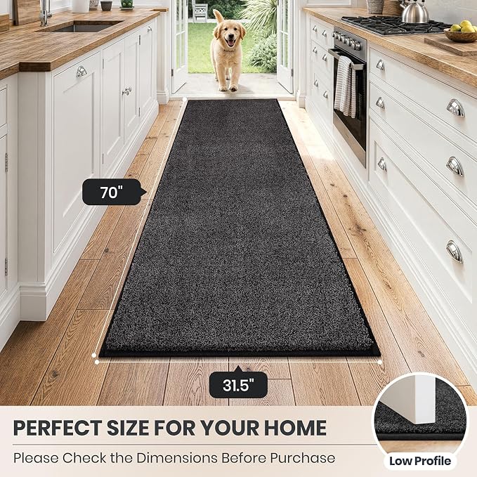 PURRUGS Dirt Trapping Door Mat 31.5" x 70", Non-Slip Machine Washable Entryway