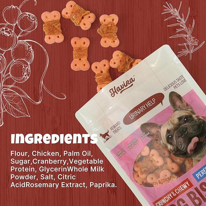 Havira Chicken Wrapped Biscuits Dog Treats, 16oz Crunchy Training Treats for Dogs, Rawhide Free Snacks for Small & Medium Breeds, Cranberry Flavor