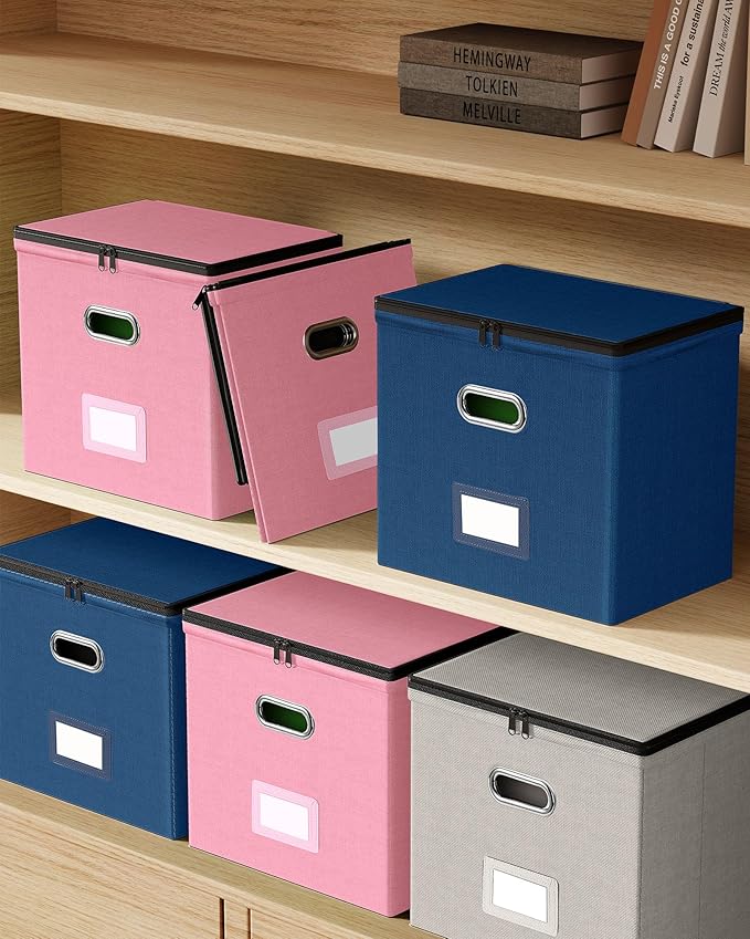 Oterri File Organizer Boxes with Lids, File Box with Mesh Pockets, Document Organizer Box for Letter Size Folders, Zippers Important Document Organizer (Pink, Small-1 Pack Without Folders)