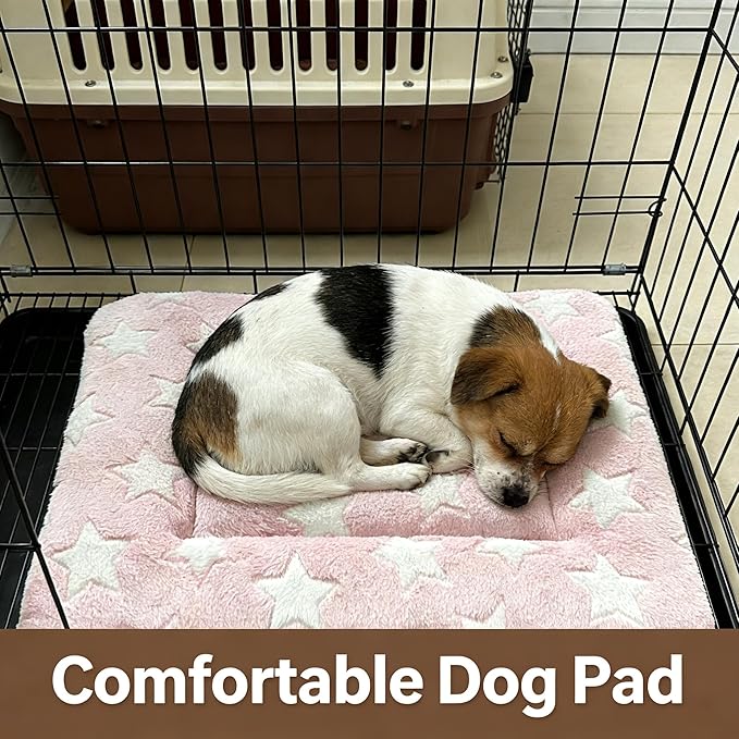Dog Bed Mat - Reversible Dog Crate Bed Mats, Soft & Breathable Kennel Pad, Durable Crate Bed for Small Dogs & Cats (Pink&White Stars, S(24"*16"*1.2"))