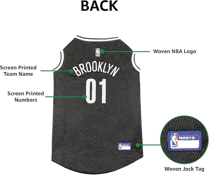 NBA PET Jersey Brooklyn NETS Basketball Dog Jersey, X-Large. Best Licensed Basketball Jersey for The Real Four-Legged Fan!