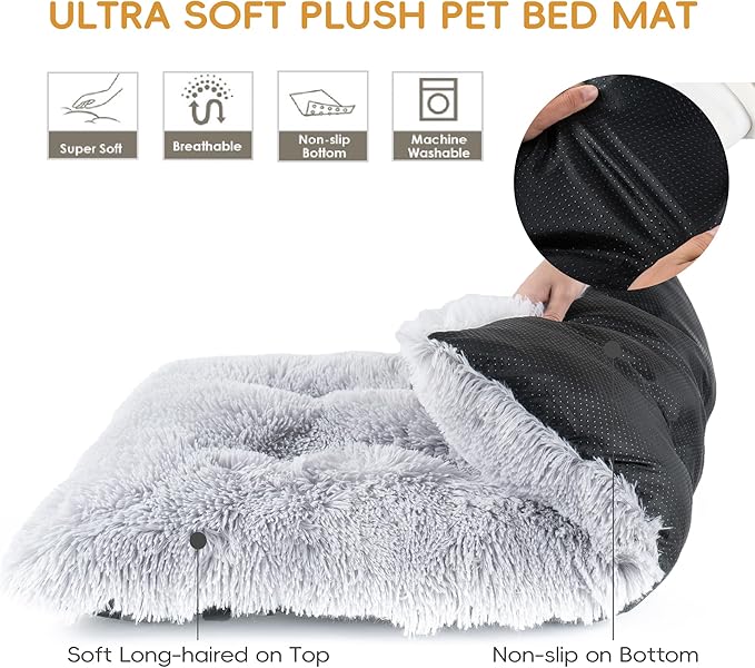 Washable Crate Beds for Medium Dogs Calming Sleeping Anti Anxiety,Fluffy Soft Cozy Comfortable Dog Crate Bed for Travel Car Truck Rectangle Kennel Cage（31x22x4.5 inches，Light Grey）