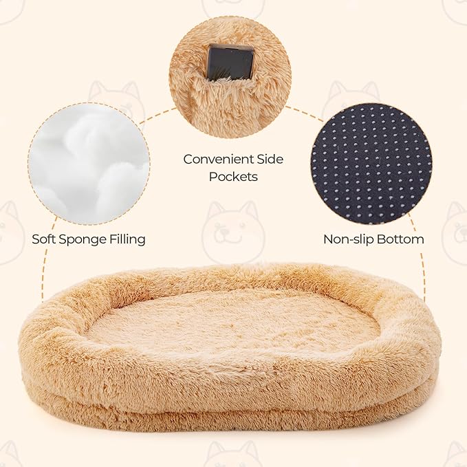 Giantex Human Dog Bed - 71" x 45" Large Human Size Dog Bed for Adult, Orthopedic Egg Crate Foam, Washable Faux Fur Bed Cover, Blanket, Pillow, for Pets and People Doze Off Napping (Brown)