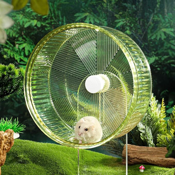 Super-Silent Hamster Exercise Wheel: Silent Spin Toys Hamster Running Wheels with Height Adjustable Stand for Hamsters Gerbils Mice Or Other Small Animals -6.5inch Green