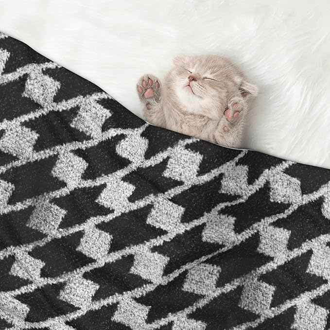 Waterproof Dog Blanket Soft Pet Blanket for Puppy Cat, Fleece Cat Throw Blankets for Furniture Bed Couch Sofa Reversible - Black and White Houndstooth 1