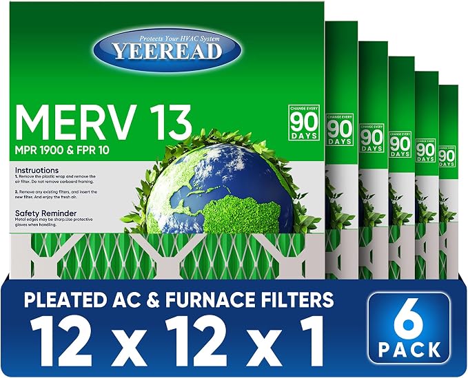 12x12x1 MERV 13 Air Filters, Actual Size: 11.7" x 11.7" x 0.75", Pleated Design