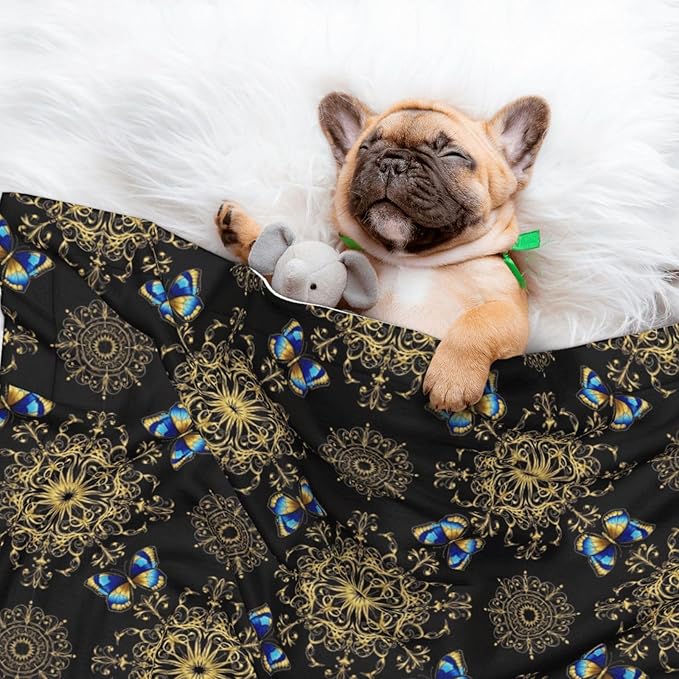 Reversible Plush Throw for Dogs and Cats, Colorful Mandala Art Flower Tie Dye, Double Sided Blanket with Nubby Dot Side and Sleek Side Ideal for Cuddling Nesting Security