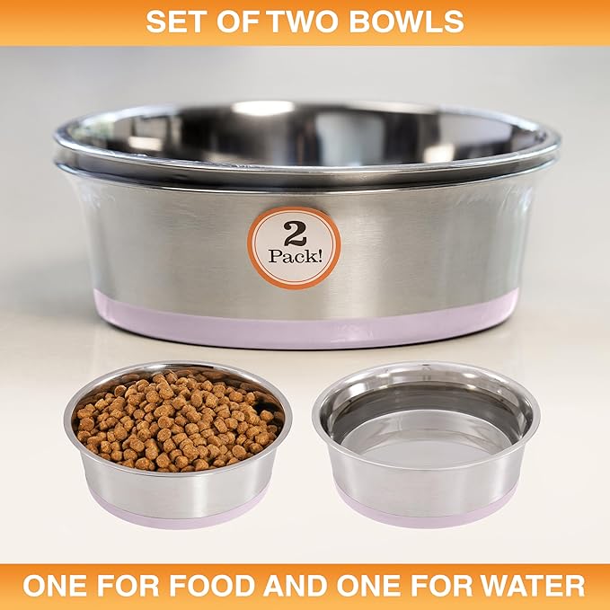 Neater Pet Brands Stainless Steel Dog Bowls with Non-Slip Rubber Bottom – Set of 2, 4 Cup (32 oz), Pink - Heavy Duty Metal Dog Bowl, Dishwasher Safe, Food or Water Bowl, Ideal for Medium Dogs