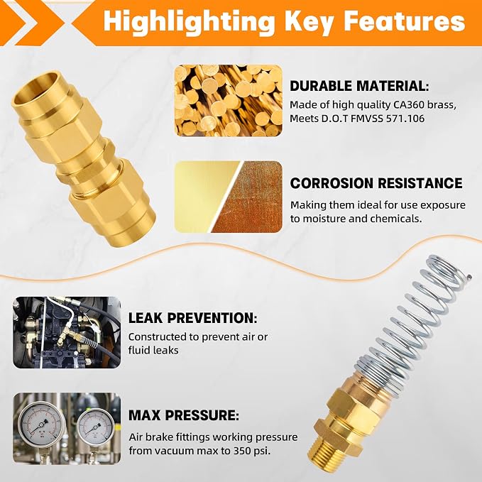 50PCS Brass DOT Air Brake Hose End Fitting Kit, Dazakoot J1402 Air Brake