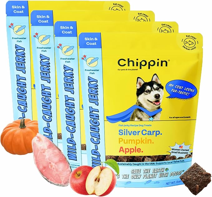Chippin Dog Treats, Healthy Soft Chewy Treats with Fish Protein & Pumpkin, Grain Free Dog Treats for Training or Rewards for Small, Large Dogs, Natural Ingredients for Sensitive Stomach, 4 Pack