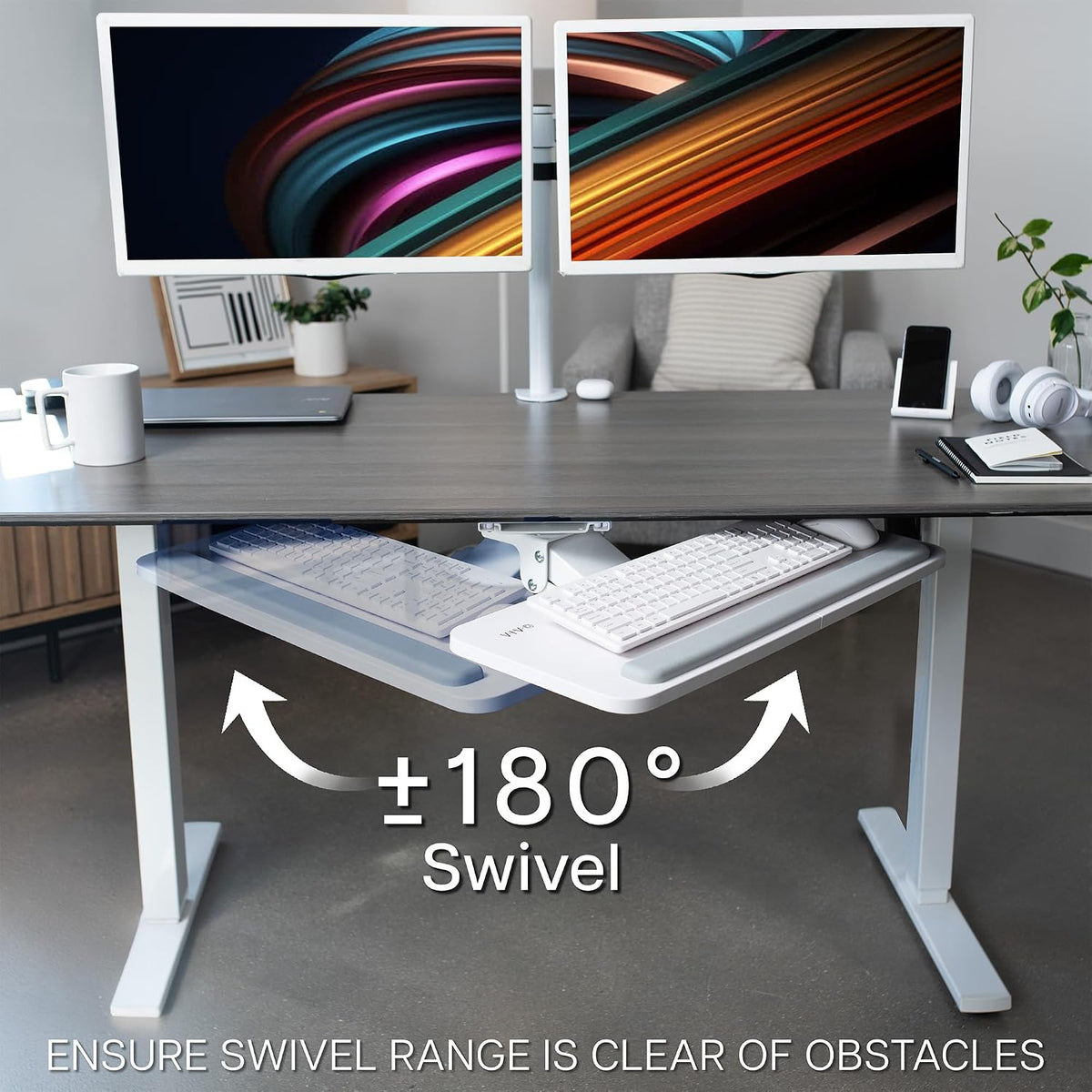 VIVO White Under Desk 25 x 10 in Keyboard Tray, MOUNT-KB03W