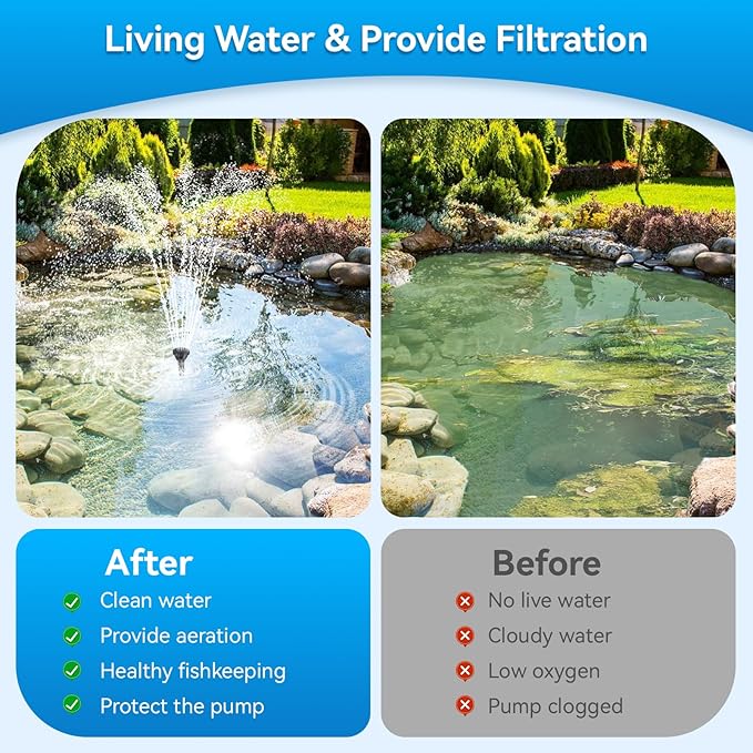 POPOSOAP Pond Filter with 55W Solar Fountain Pump, Solar Pond Filter with
