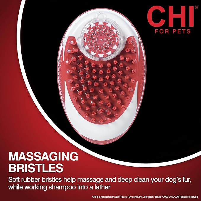 CHI for Dogs Soap Dispensing Palm Brush - Handheld Dog Grooming Tool with Built-In Soap Dispenser - Easy-to-Use Dog Brush for Bathing and Massaging Coats - Gentle on Skin