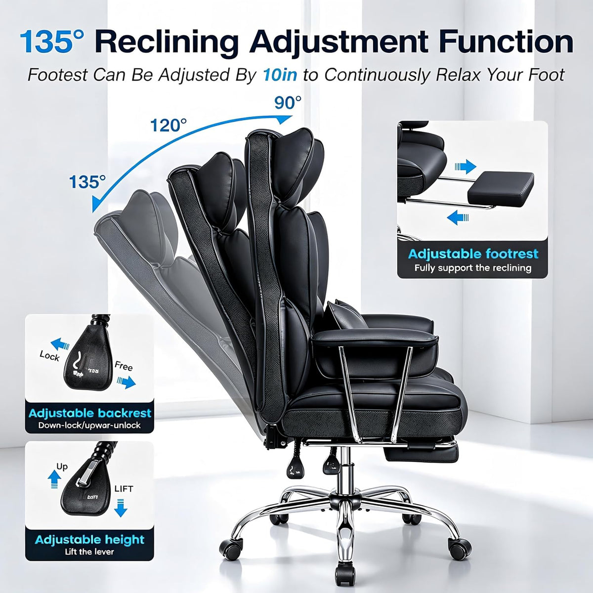 Big and Tall Office Chair, High Back Gaming Chair with Footrest
