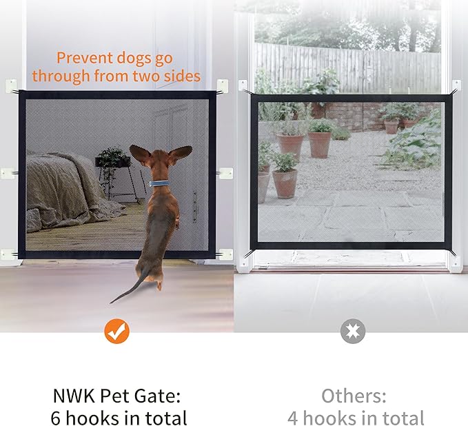 NWK Magic Dog Gate for Stairs Pet Gate for The House Providing a Safe Enclosure for Pets to Play and Rest, 6 Hooks Design (60'' X 30'')