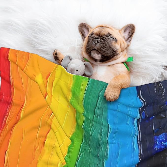 Waterproof Dog Blanket Soft Pet Blanket for Puppy Cat, Fleece Cat Throw Blankets for Furniture Bed Couch Sofa Reversible - Rainbow Colored