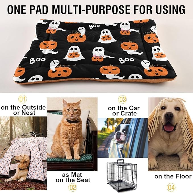 Halloween Ghost Boo Pumpkin Pet Bed Cute Dog Bed Mat Absorbing Non Slip Pad Pet Sleeping Mat for Small, Medium, and Large Dogs Puppy Cat 24 in x 18 in