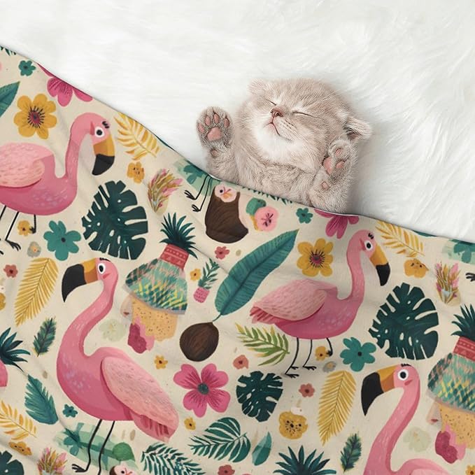 Waterproof Dog Blanket Soft Pet Blanket for Puppy Cat, Fleece Cat Throw Blankets for Furniture Bed Couch Sofa Reversible - Tropical Flamingo 8