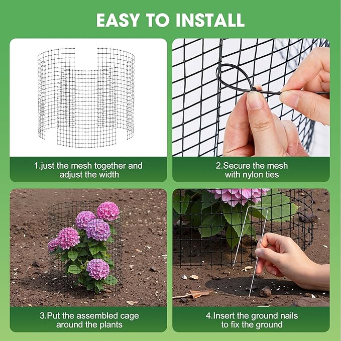 30Pcs Plant Protector from Animals,10 Pack 12'' x 12'' Wire Plant Protectors for Garden, Heavy Duty Plant Cages to Keep Animals Out, Wire Mesh for Plant Protection with Zip Ties & Stakes