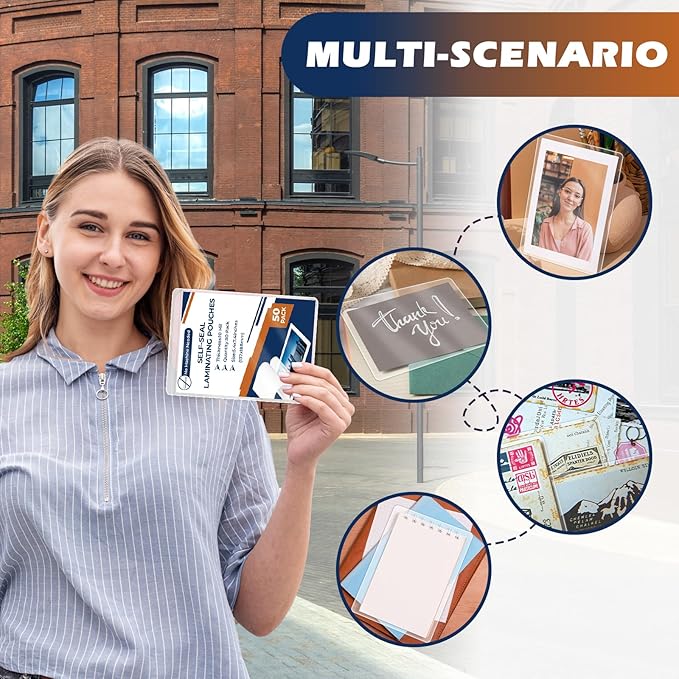 5 Pack 10 Mil 5"x7" Self Sealing Laminating Pouches Self Adhesive Lamination Pouches Clear Laminate Sheets for Photos Office School(No Heat Laminating Sheets & No Laminator Machine Need)