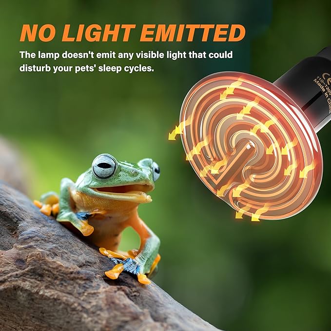 HealSmart Reptile Heat Lamp 75W 2-Pack Ceramic Heat Emitter, No Light Emitting Heat Bulbs for Amphibian Pet Brooder Coop Incubating Chicken, Lizard Bearded Dragon Turtle Snake Terrarium, Black